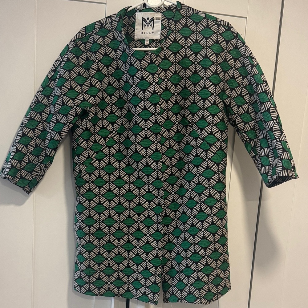 Milly Black, White & Green Geometric Shift Jacket